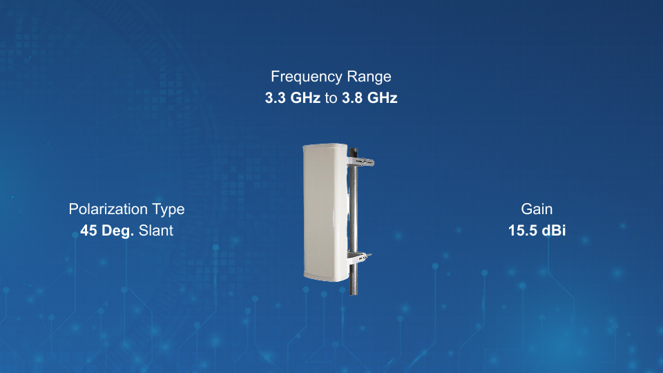 KP-3DP120S-45 3GHz 120° Sector Antenna, 14.5 dBi, Dual Slant ±45°, Designed for LTE | Winncom Technologies