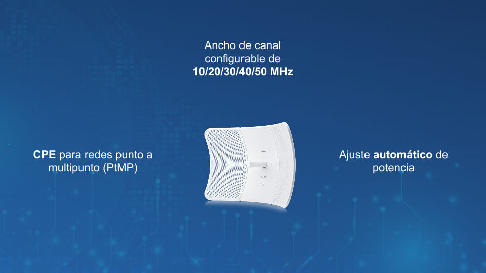 Cliente UISP TU LR de 5 GHz para redes PtMP de largo alcance con antena integrada, disponible para la región CALA.
